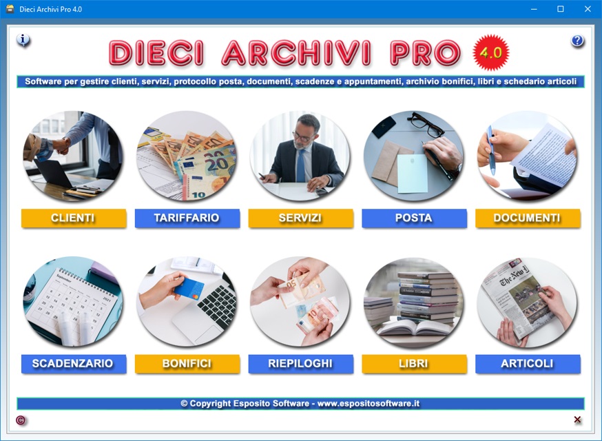 Dieci Archivi Pro 3 0 Software Per Archiviare Contatti Scadenze E Appuntamenti Ricevute Di Bollette Progetti Di Lavoro Eventi Culturali Documenti Cartacei Libri Dvd Diplomi E Articoli Giornalistici