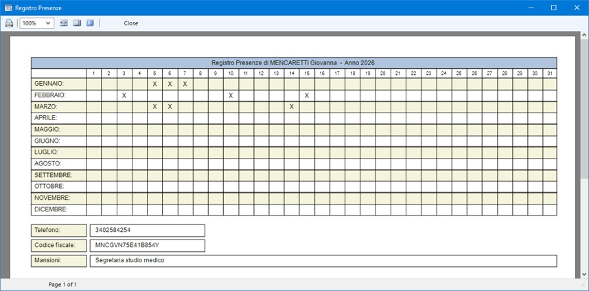 Registro Presenze Mensili - Software per registrare le presenze del  personale annotando su calendario le attività svolte in ciascun giorno  dell'anno